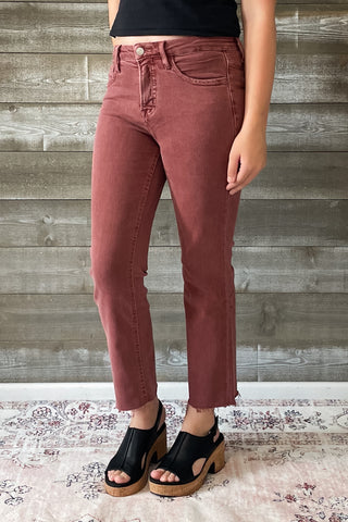 lovervet by vervet denim tummy control wine straight leg crop jeans raw hem LV1200WI