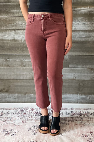 lovervet by vervet denim tummy control wine straight leg crop jeans raw hem LV1200WI
