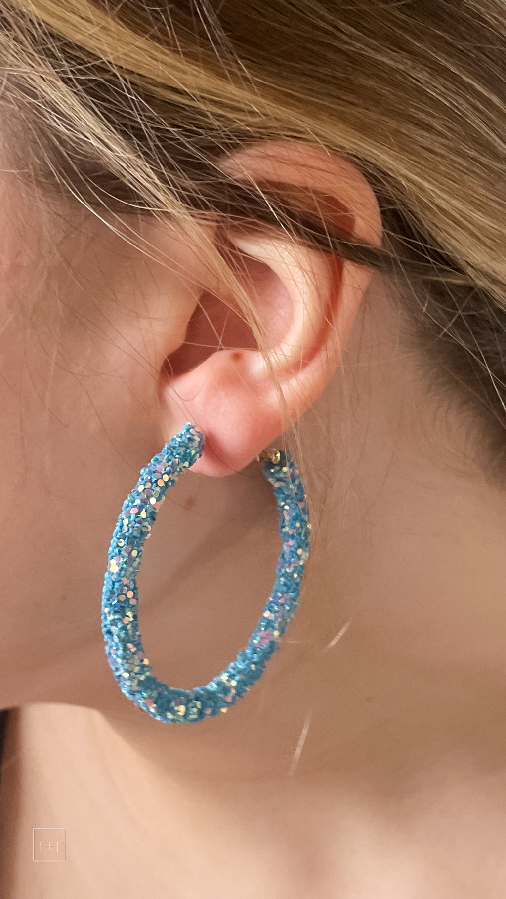 Sparkly Blue Beaded Hoops