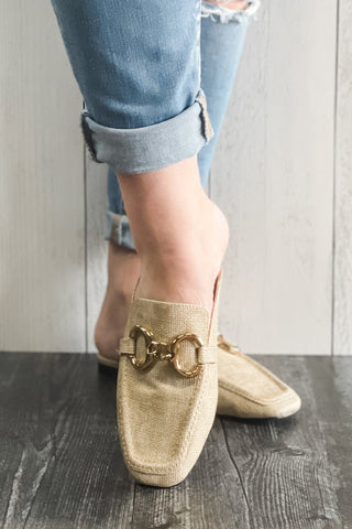 Shu Shop Andromeda Gold Slip-on Mule Loafer with Chain Detail