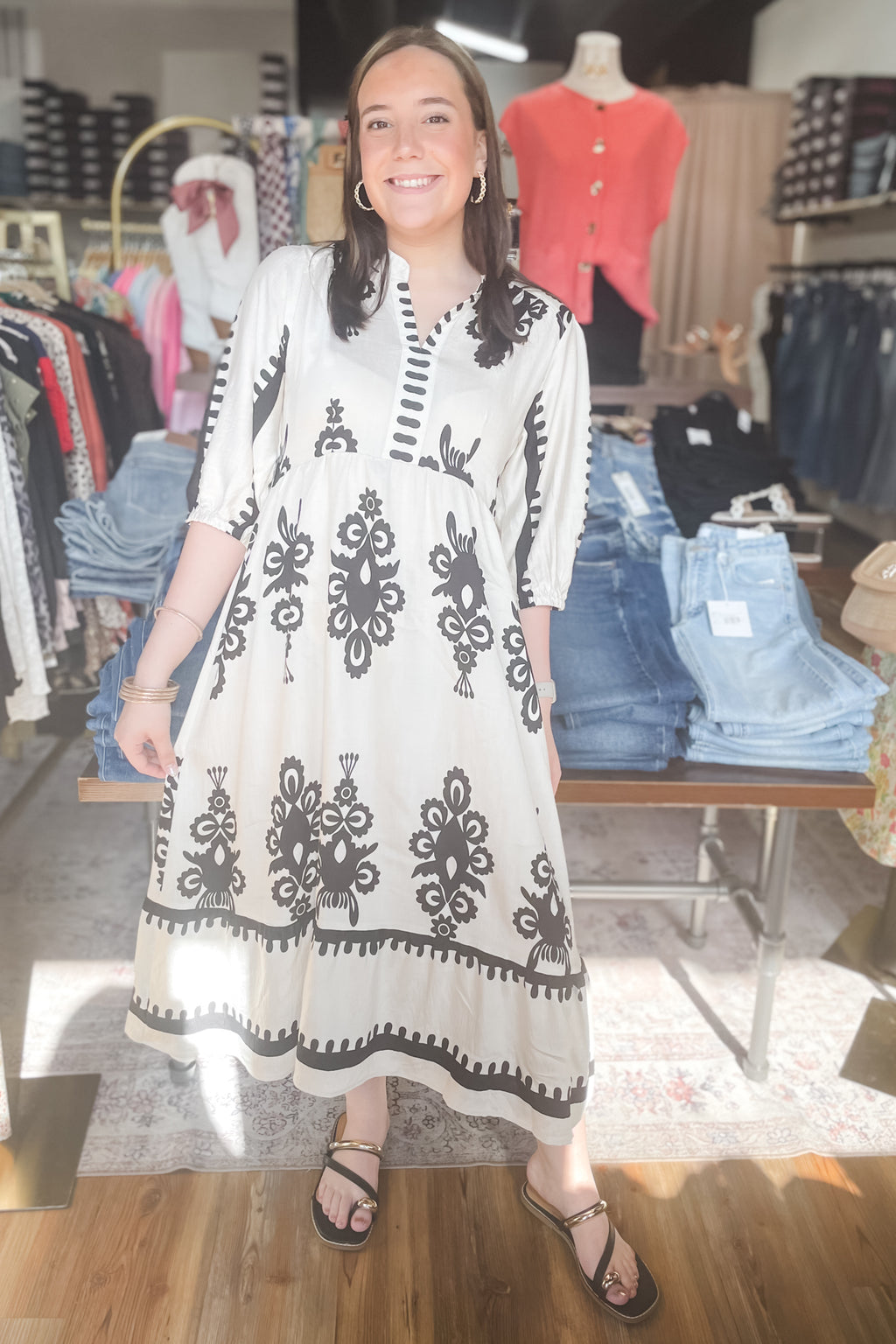 umgee embroidered dress midi empire waist elbow short sleeves Cream / medium Tailles:M Add a playful vibe Bronx Banco Valentina Bow Filter_Size_A_XS