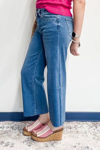 Vervet V3632 High Rise Super Soft Cropped Slim Fit Wide Leg Jeans in Right Medium Denim Wash