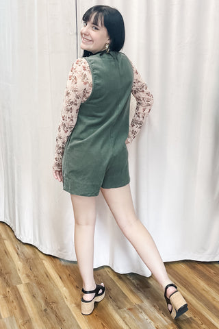 Wishlist Corduroy Pleated Fall Shorts Romper Olive wl25-10978