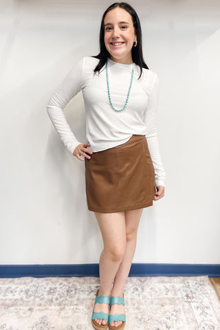 Wishlist faux leather wrap skort in chocolate WL25-11170