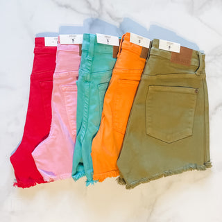 judy blue garment dyed mid rise cut off shorts spring and summer 2024 collection