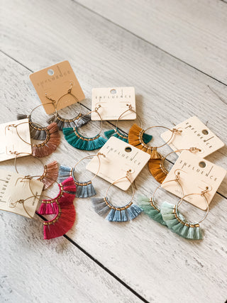 colorful fine thread tassel hoop earrings
