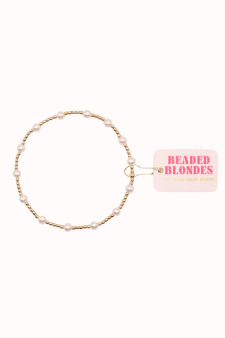 Beaded Blondes June 4mm Synthetic Pearl Bracelet with 2mm 14k Gold filled beads waterproof jewelry