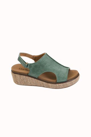 PRE-ORDER Corkys Leaf Green Volta Lower Heel Wedge Sandal