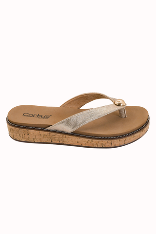 PRE-ORDER Corkys Off The Deep End Thong Flip Flop Sandals in Gold