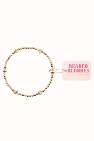 Beaded Blondes Claire Fluted 14k Gold Filled Waterproof Bracelet with 3mm and 5mm beads