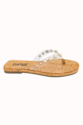 PRE-ORDER Corkys Jump In Clear Thong Flip Flops with Pearl Embellishments
