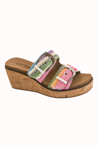 PRE-ORDER Corkys Manifest Multicolor Double Strap Wedge Slide Sandals