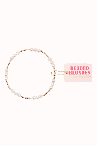 Beaded Blondes ILY I LOVE YOU 4mm synthetic Pearl 2mm 14k Gold Filled Stretch Beaded Waterproof Bracelet