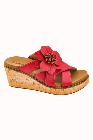 PRE-ORDER Corkys Heartbreaker Red Floral Slide Wedge Sandal