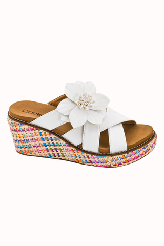 PRE-ORDER Corkys Heartbreaker White Floral Slide Wedge Sandal