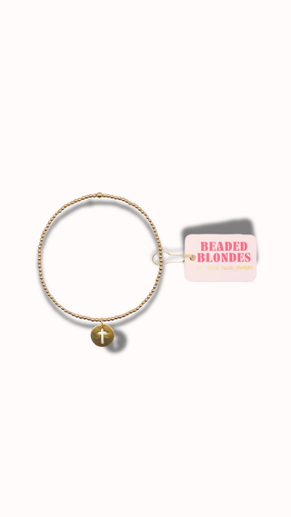 Beaded Blondes 14K Gold Filled Beaded Bracelet Cross Cutout Coin Charm