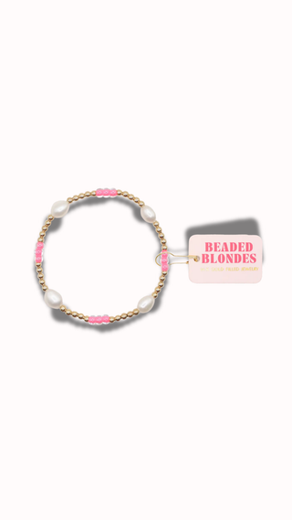 Beaded Blondes Pearl Poppi Bracelet Standard Size Hot Pink