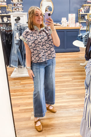 1822 Denim Madelyn Medium Wash Petite Wide Leg Mid Rise Jeans Pintuck
