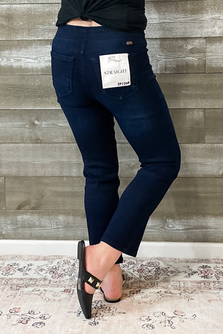 1822 Denim Petite Pull On Straight Leg Jeans Dark Indigo Wash Giovanna C80CP2471A3-GIO