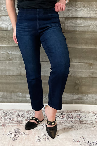 1822 Denim Petite Pull On Straight Leg Jeans Dark Indigo Wash Giovanna C80CP2471A3-GIO