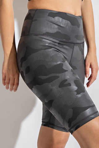 rae mode camo chintz biker & yoga shorts with wide wasitband P6120H grey