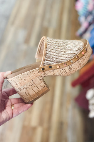 Corkys Footwear May I Help You Chunky Block Heel Sandal Honey Raffia