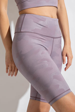 rae mode camo chintz biker & yoga shorts with wide wasitband P6120H lavender