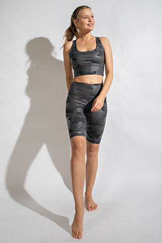 rae mode camo chintz biker & yoga shorts with wide wasitband P6120H grey