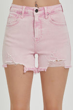 risen jeans high rise distressed cutoff shorts in acid pink RDS1335