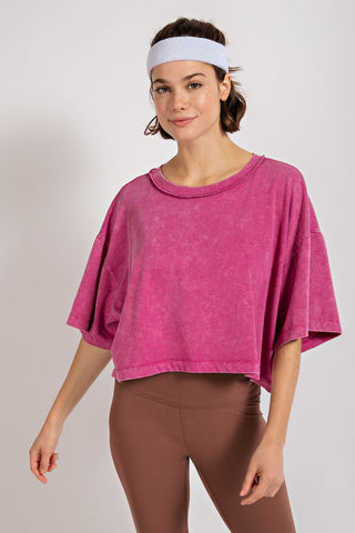 rae mode mineral washed oversized cropped tee T9791 magenta free people dupe