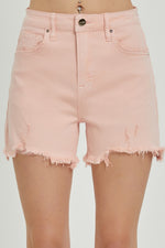 risen high rise distressed cutoff shorts in soft pink RDS1335