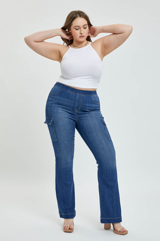 Cello Pull On Flare Jegging Cargo Jeans (plus)