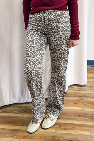 Cello Denim Leopard Super High Rise Straight Leg Dad Jeans AM19758RS