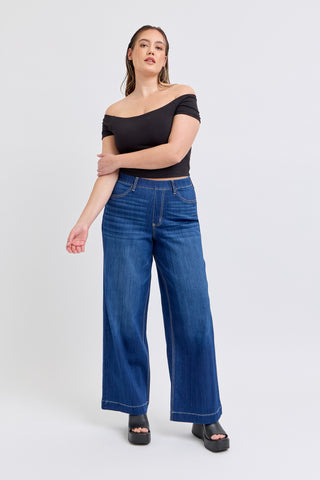 Cello High Rise Pull On Wide Leg Jeans (plus)