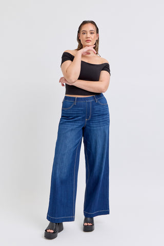 Cello High Rise Pull On Wide Leg Jeans (plus)