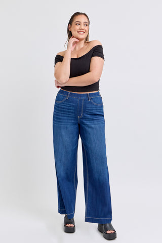 Cello High Rise Pull On Wide Leg Jeans (plus)