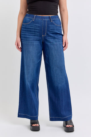 Cello High Rise Pull On Wide Leg Jeans (plus)