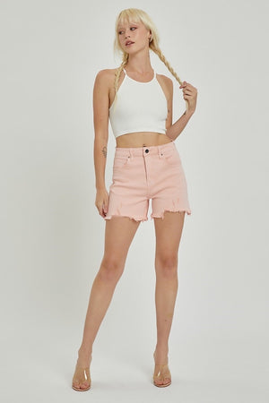 risen high rise distressed cutoff shorts in soft pink RDS1335
