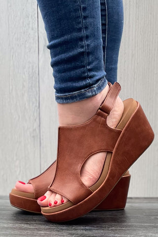 Corkys Footwear Carley Wedge Sandal in Bourbon All