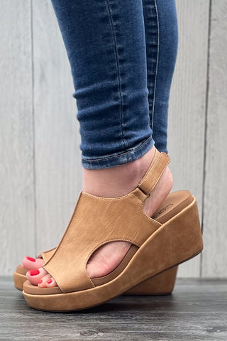 Corkys Footwear Carley Wedge Sandal in Caramel All