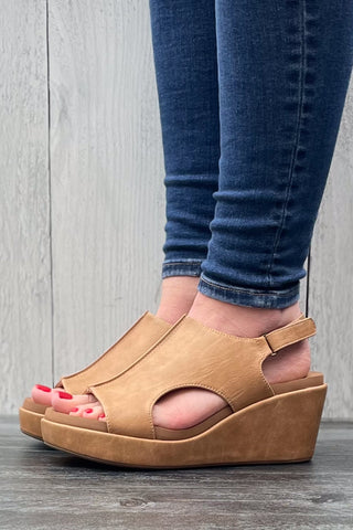 Corkys Footwear Carley Wedge Sandal in Caramel All