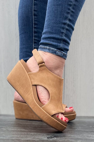 Corkys Footwear Carley Wedge Sandal in Caramel All