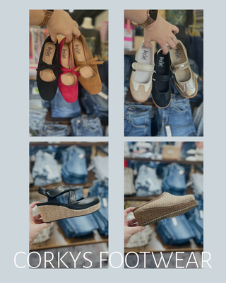 collage of new seasonal styles from Corkys Footwear