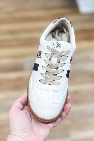 Corkys Footwear Heads Up Low Top Fashion Sneaker White Leopard Combo 2 Stripe Design for minimalist style