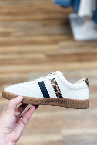 Corkys Footwear Heads Up Low Top Fashion Sneaker White Leopard Combo 2 Stripe Design for minimalist style