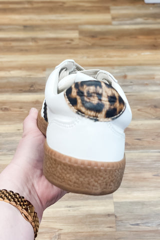 Corkys Footwear Heads Up Low Top Fashion Sneaker White Leopard Combo 2 Stripe Design for minimalist style