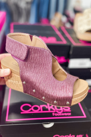 Corkys Footwear wine colored merlot crinkle open toe open heel fall transitional shoe with cutout