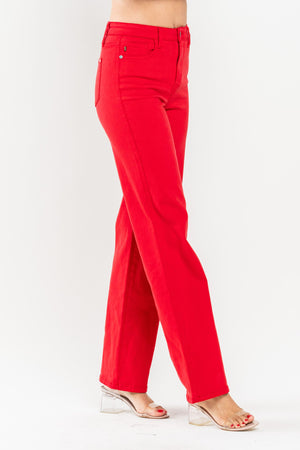 Judy Blue Jeans  Red 90's High Rise Frayed Hem Straight JB88693