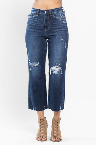 judy blue high rise destroyed knee crop wide leg jeans