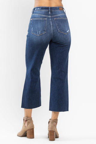 judy blue high rise destroyed knee crop wide leg jeans